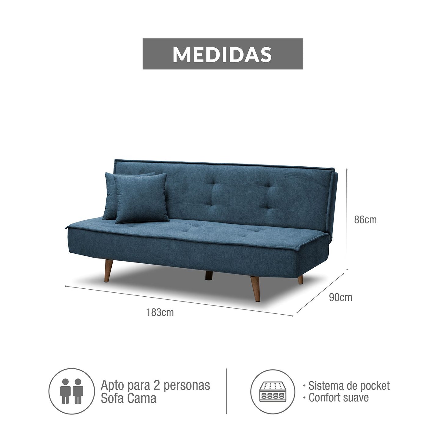 SOFA CAMA BELLINI  2.0  MICROFIBRA AZUL