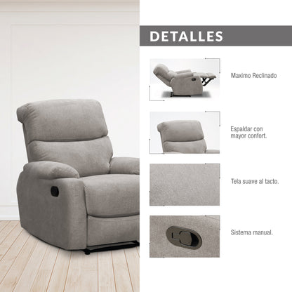 Silla reclinable velara 1 puesto microfibra plata