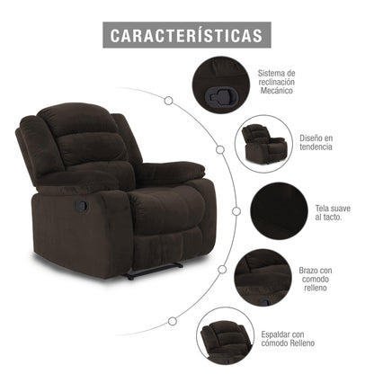 SILLA RECLINABLE DHAKA 1P ESTATICA MICROFIBRA CHOCOLATE