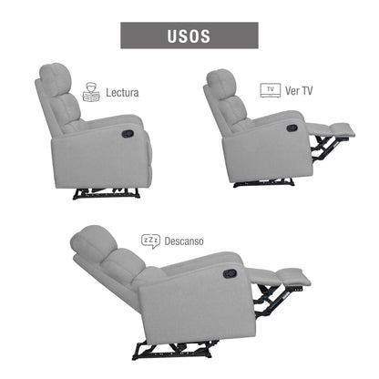 SILLA RECLINABLE ESTÁTICA PEKIN 1 PUESTO  MICROFIBRA  GRIS CLARO