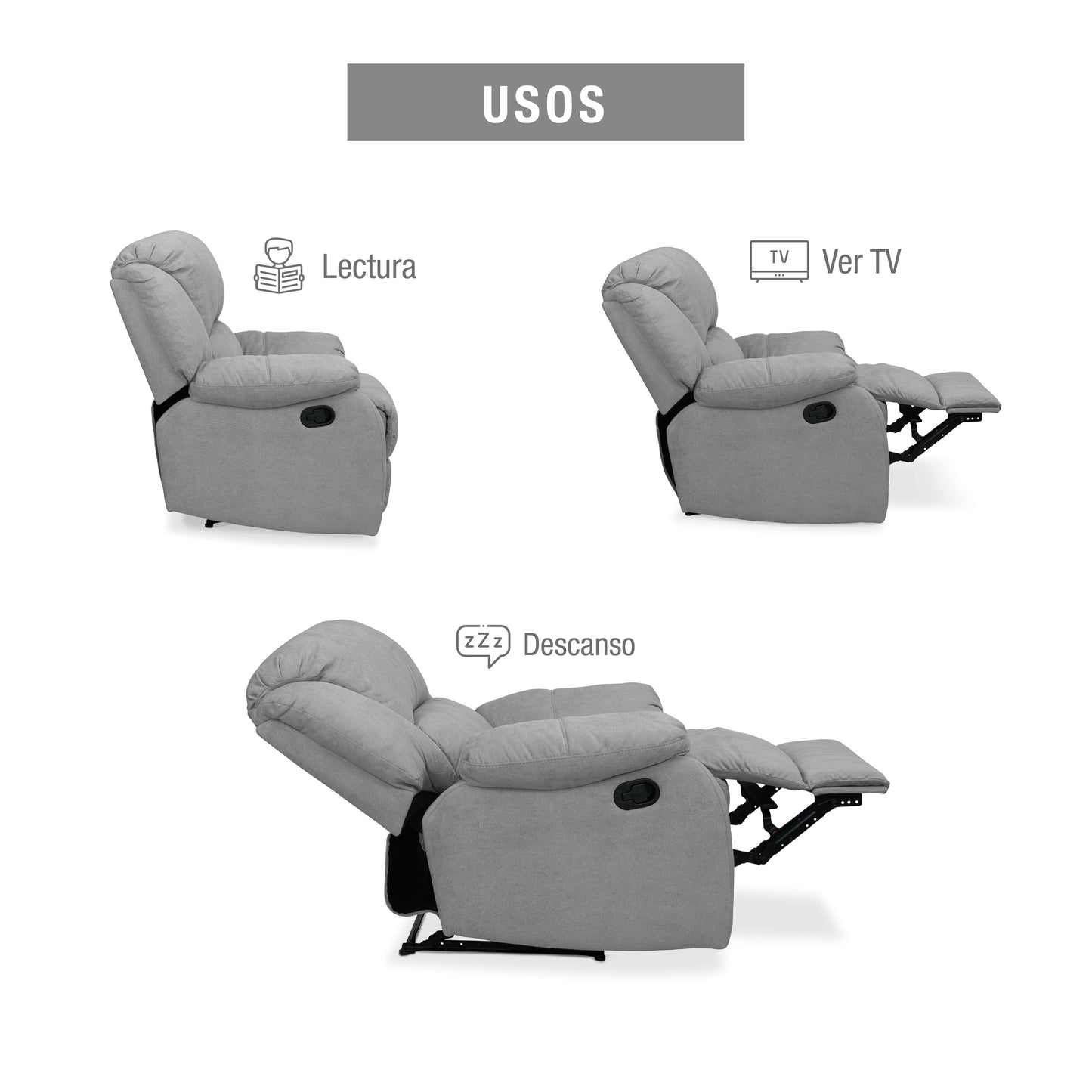 SILLA RECLINABLE OHIO ESTATICA MICROFIBRA PLATA