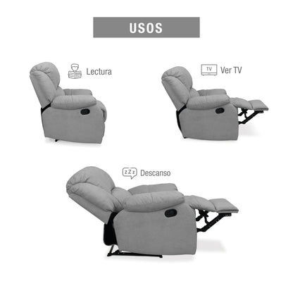 SILLA RECLINABLE OHIO ESTATICA MICROFIBRA PLATA