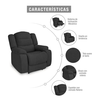 SILLA RECLINABLE GRAND ESTATICA 1 PUESTO MICROFIBRA  GRIS PLOMO