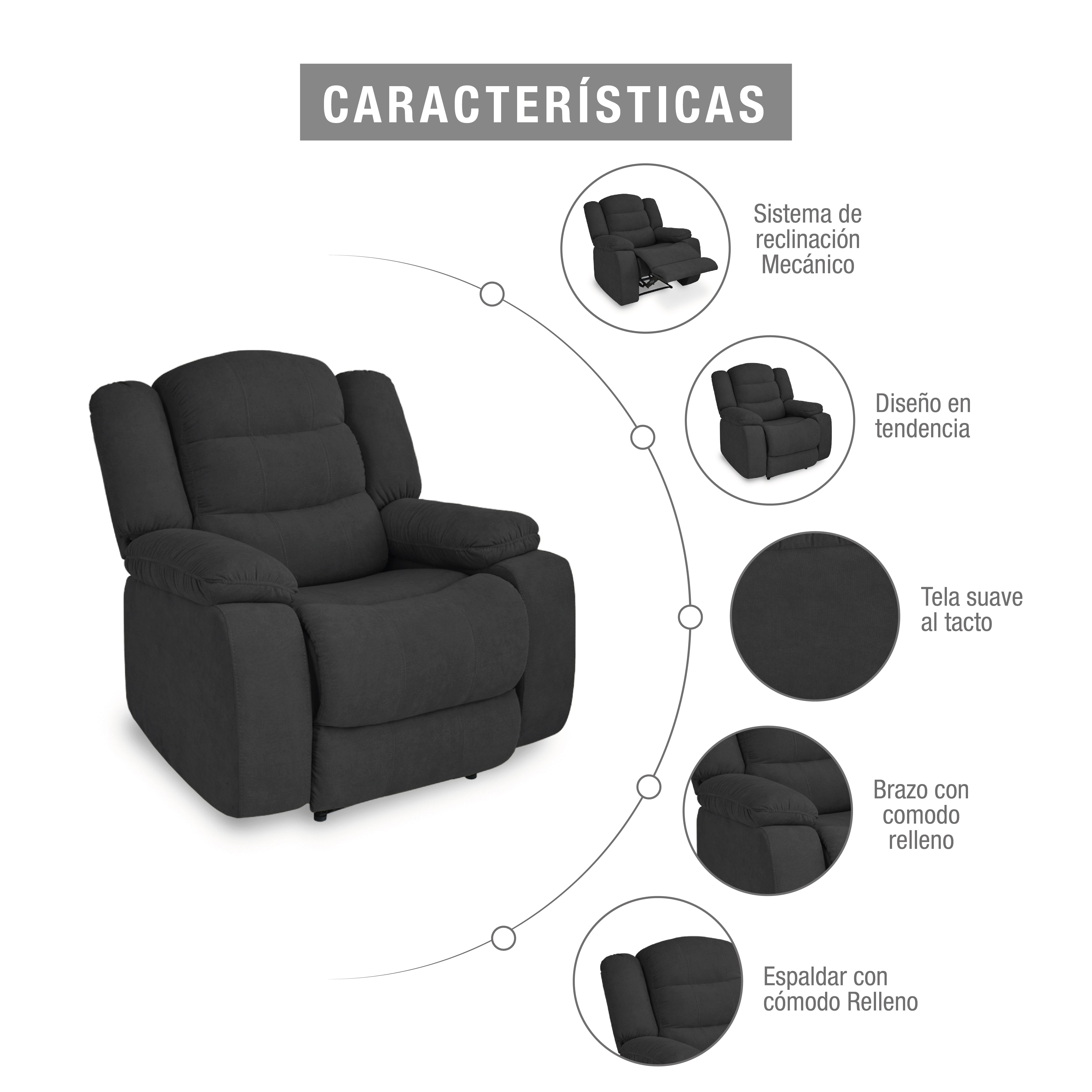 Silla reclinable grand estatica 1 puesto microfibra gris plomo