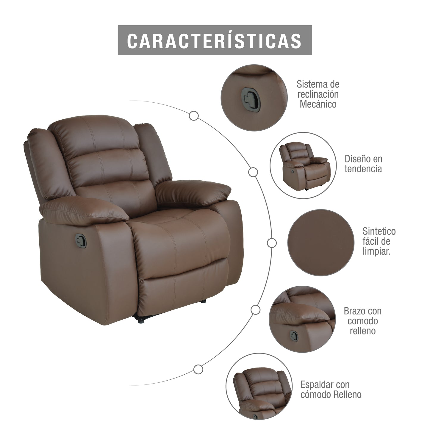 SILLA RECLINABLE DHAKA SINTETICO  CHOCOLATE