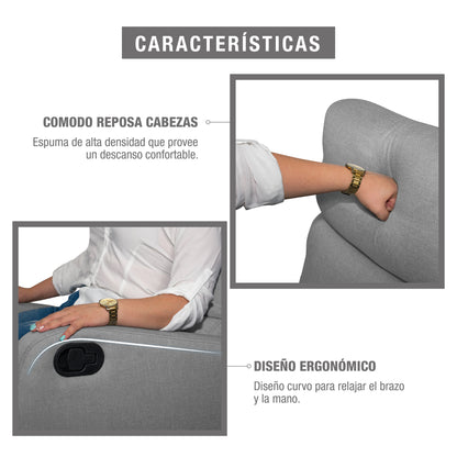 SILLA RECLINABLE ESTÁTICA PEKIN 1 PUESTO  MICROFIBRA  GRIS CLARO