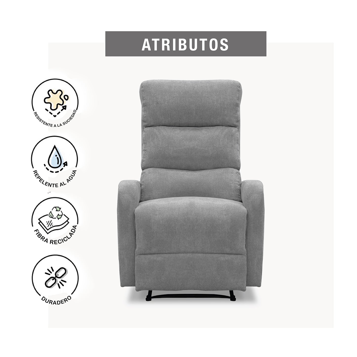 SILLA RECLINABLE ESTÁTICA PEKIN  1 PUESTO  MICROFIBRA PLATA