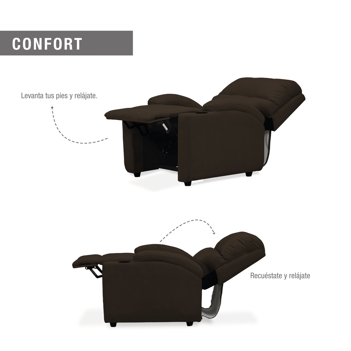 SILLA RECLINABLE ALAN  1 PUESTO  MICROFIBRA CHOCOLATE