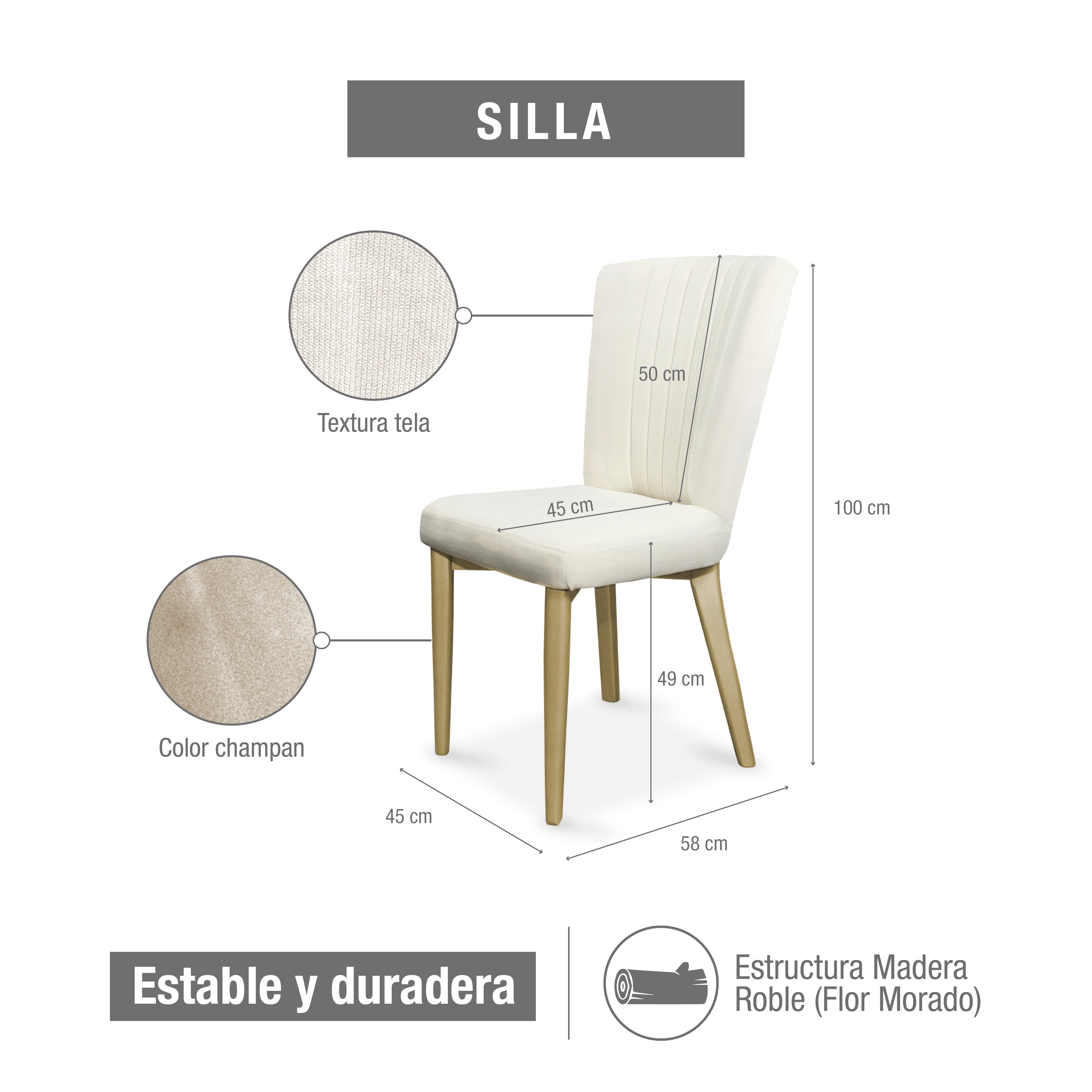 Comedor 4 puestos regina microfibra b perla champaña crudo