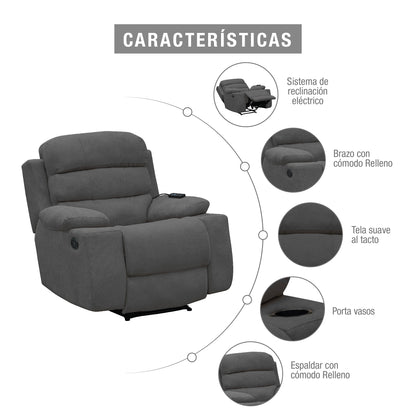Reclinable Houston Eléctrica con Masaje – Microfibra Gris Plomo