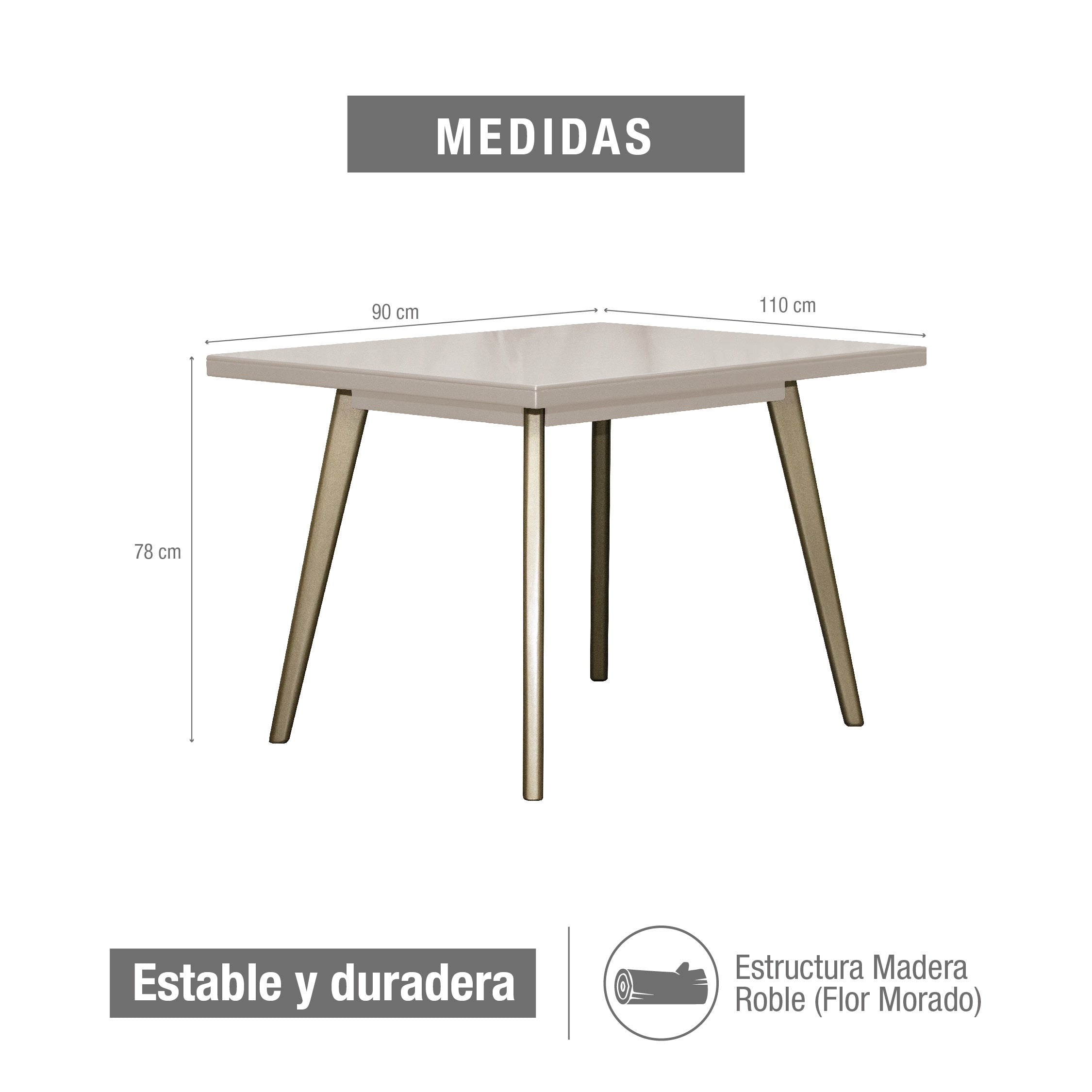 Mesa comedor regina 4 puestos blanco perla champaña