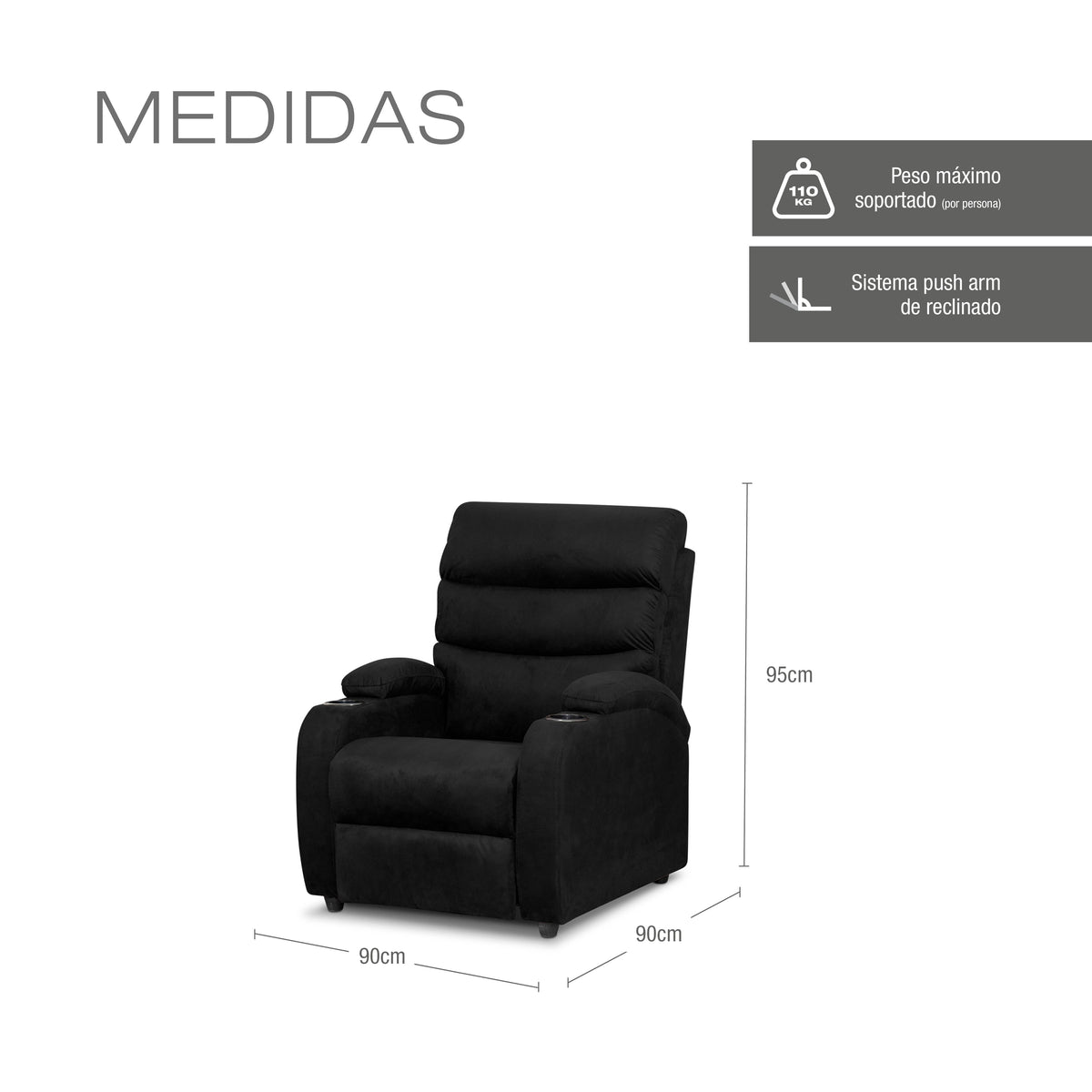 Silla reclinable trevi 1 puesto microfibra NEGRO