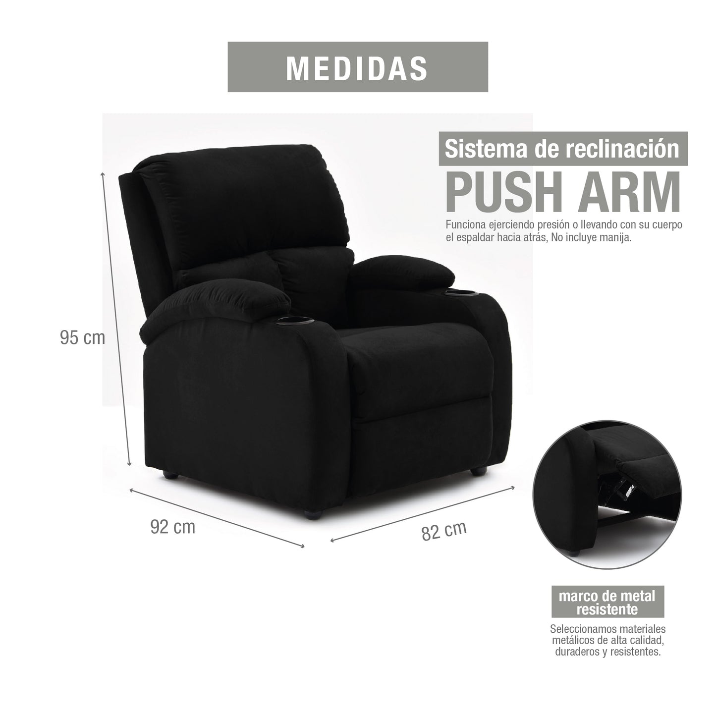 SILLA RECLINABLE AMBER  ESTATICA MICROFIBRA NEGRO