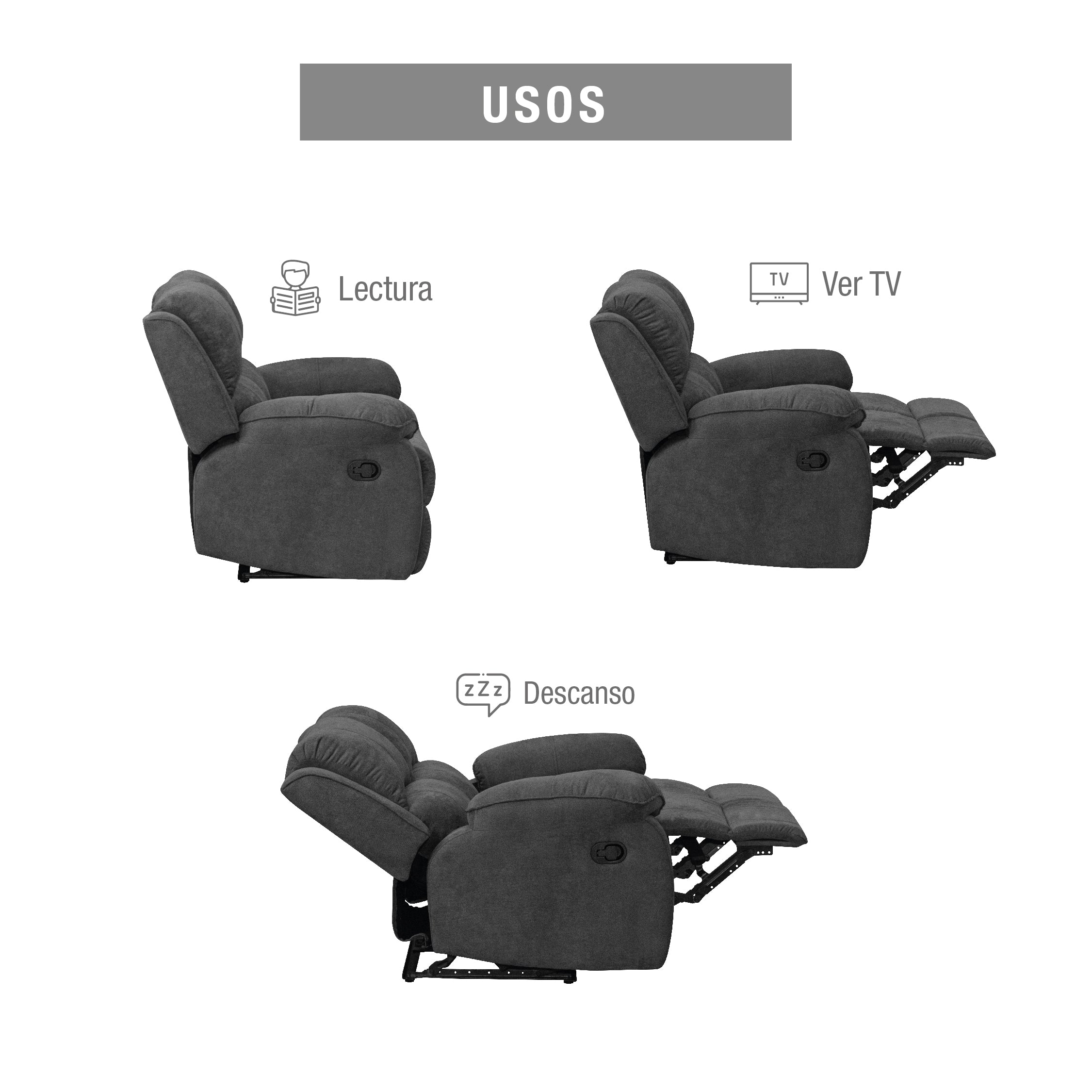Sofa reclinable tokio 2p microfibra gris plomo