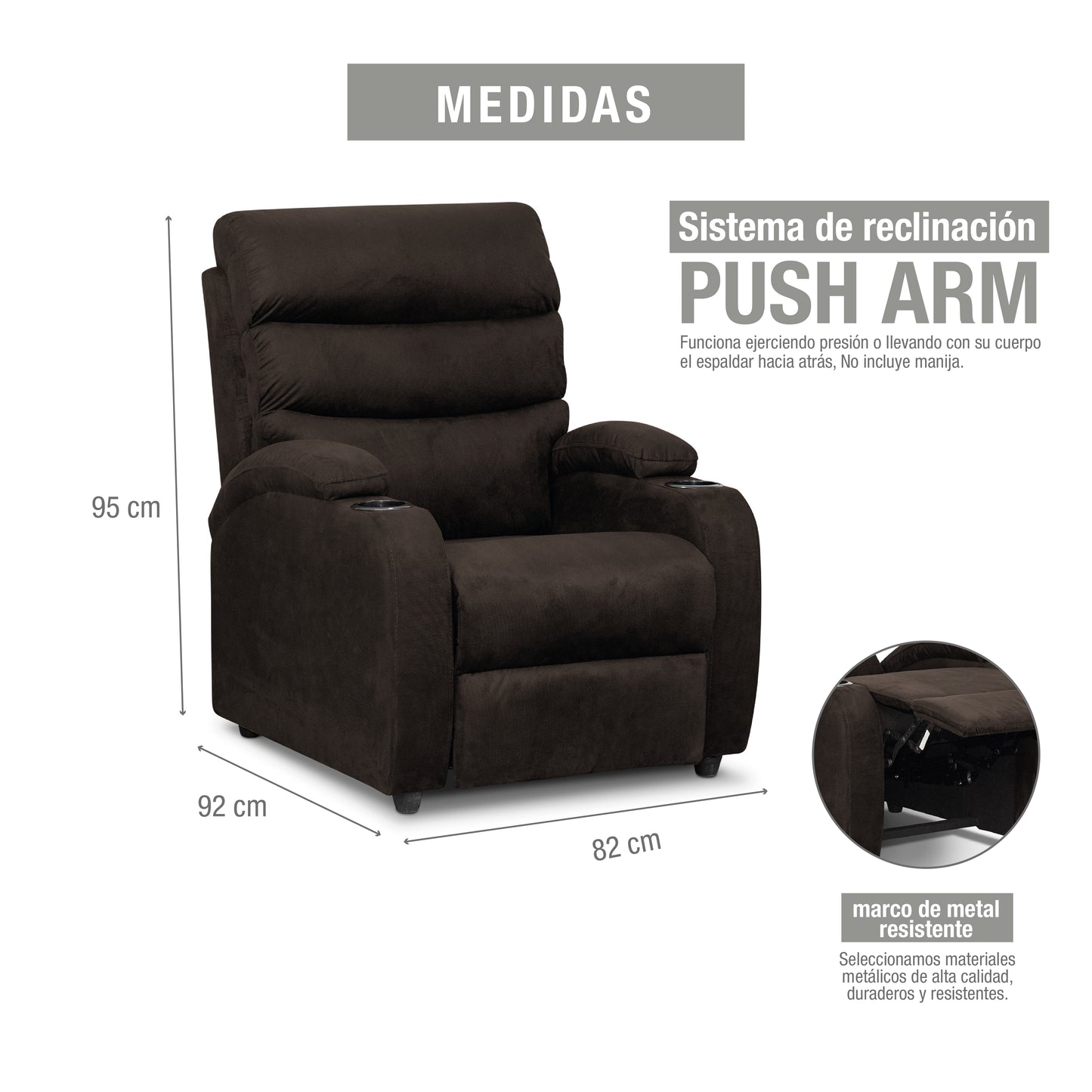 SILLA RECLINABLE TREVI  1 PUESTO  MICROFIBRA  CHOCOLATE