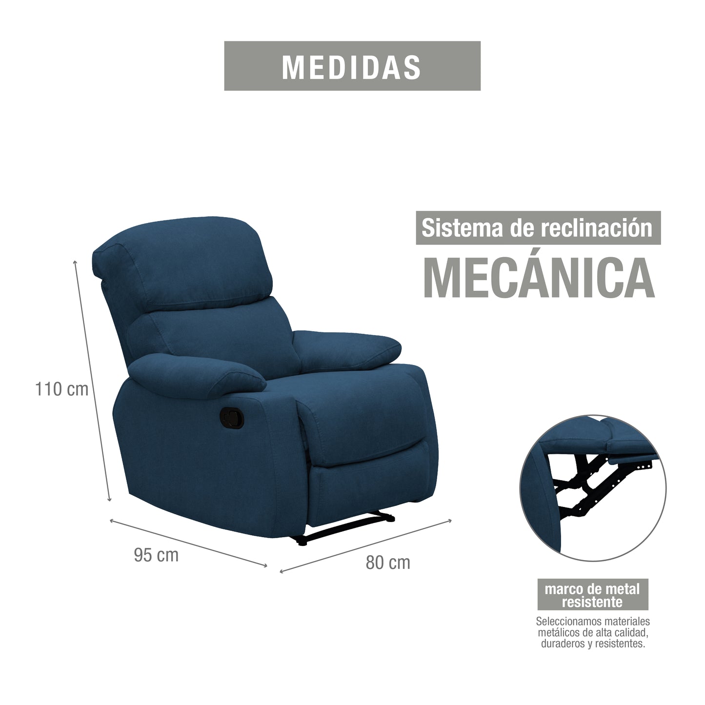 SILLA RECLINABLE VELARA  1 PUESTO MICROFIBRA AZUL