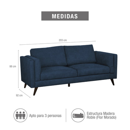 SOFA MONTREAL  3 PTOS MICROFIBRA AZUL