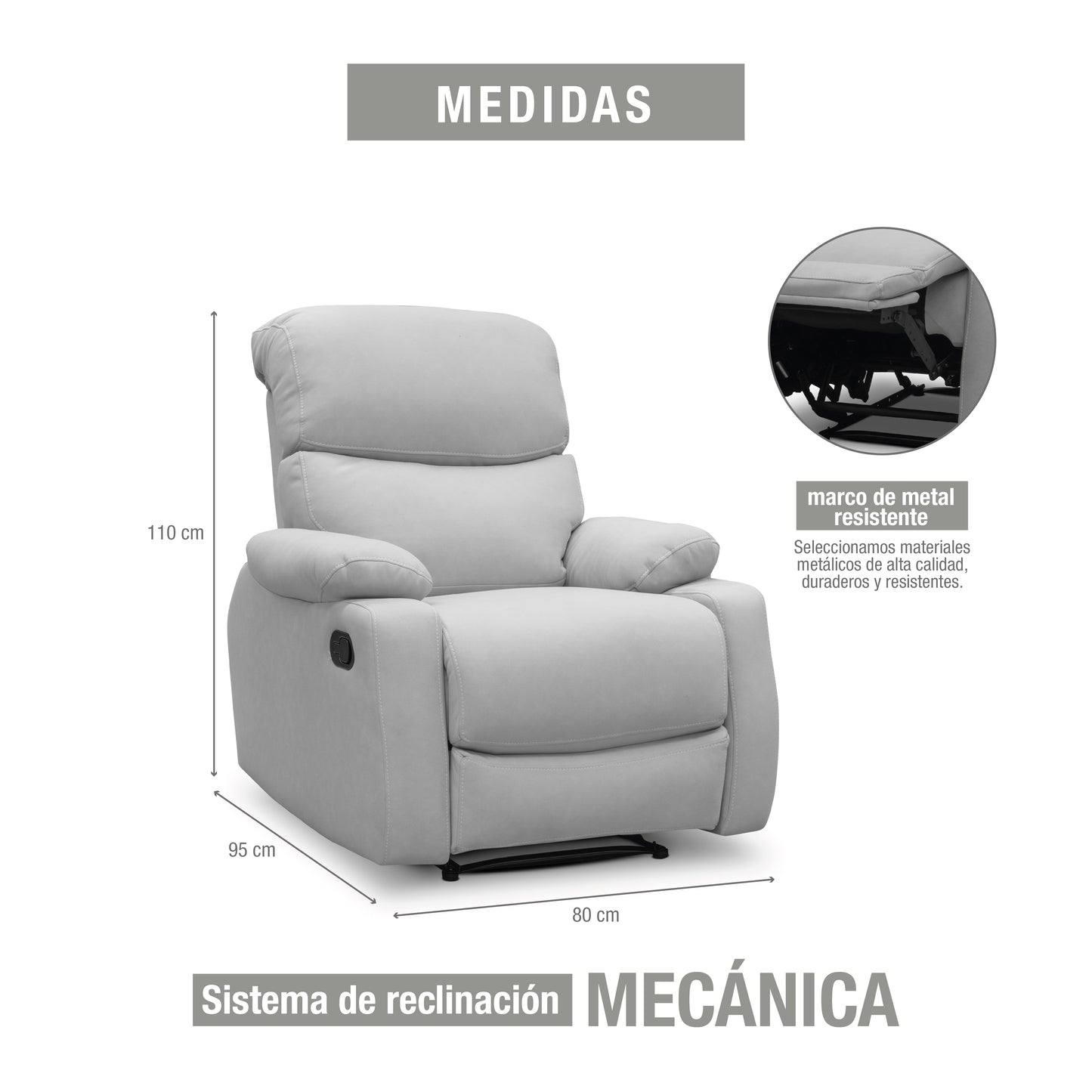 SILLA RECLINABLE VELARA  1 PUESTO SEMI SINTETICO GRIS