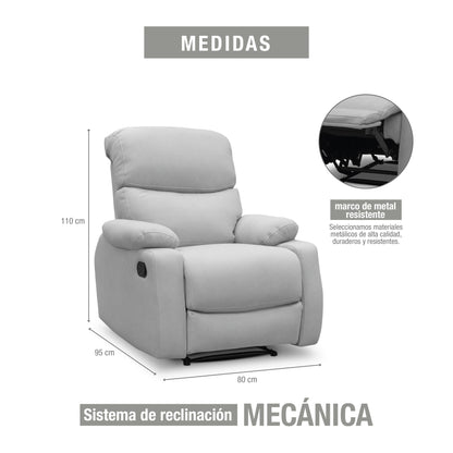 SILLA RECLINABLE VELARA  1 PUESTO SEMI SINTETICO GRIS