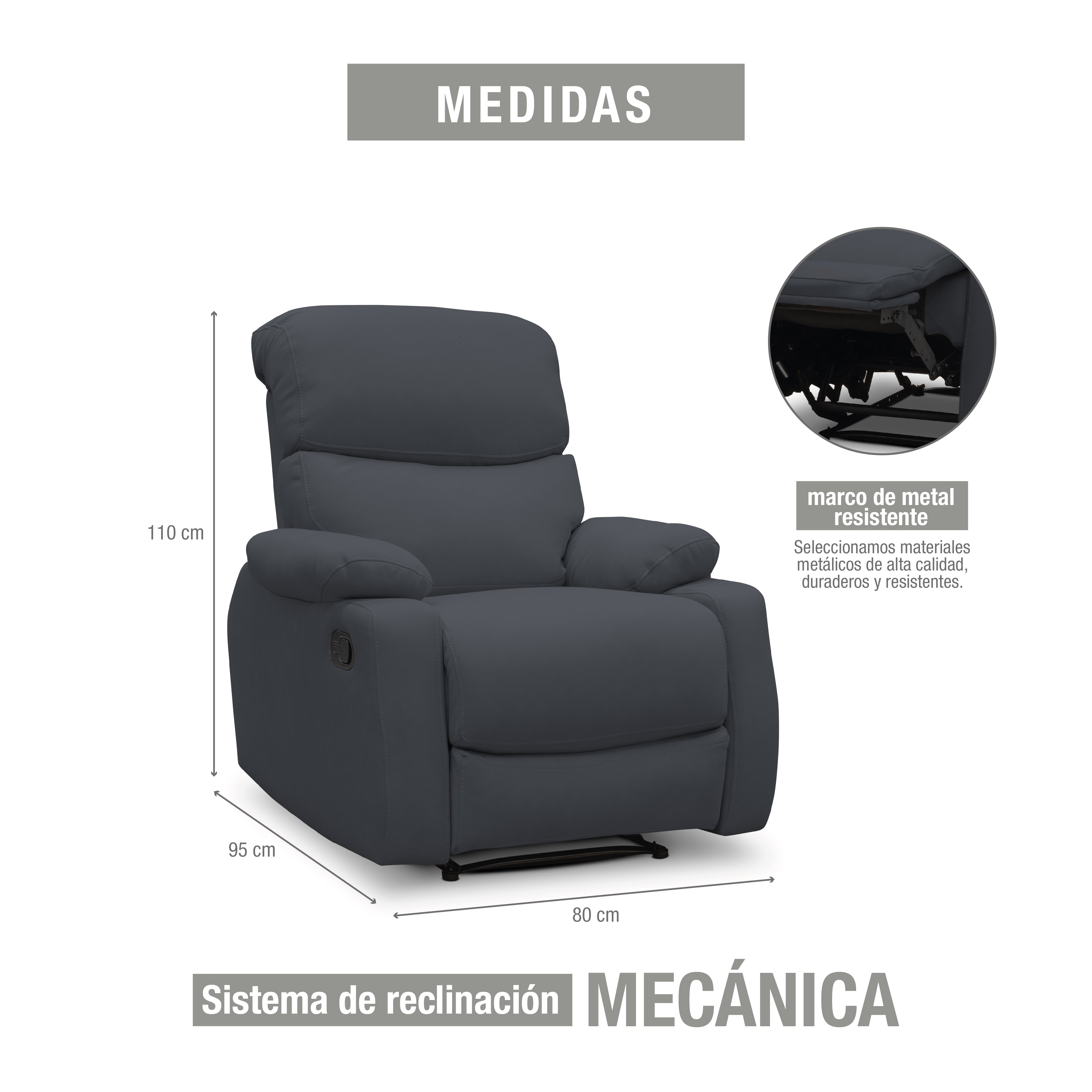 Silla reclinable velara 1 puesto microfibra gris plomo