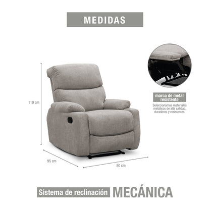 Silla reclinable velara 1 puesto microfibra plata