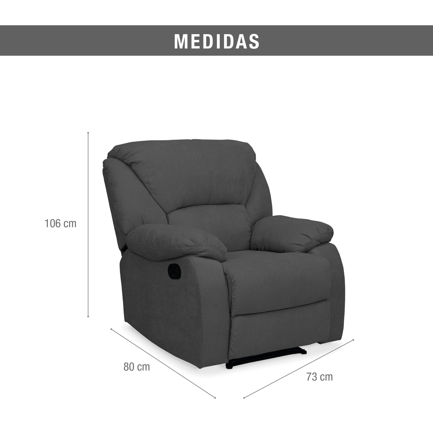 SILLA RECLINABLE OHIO ESTATICA MICROFIBRA GRIS PLOMO