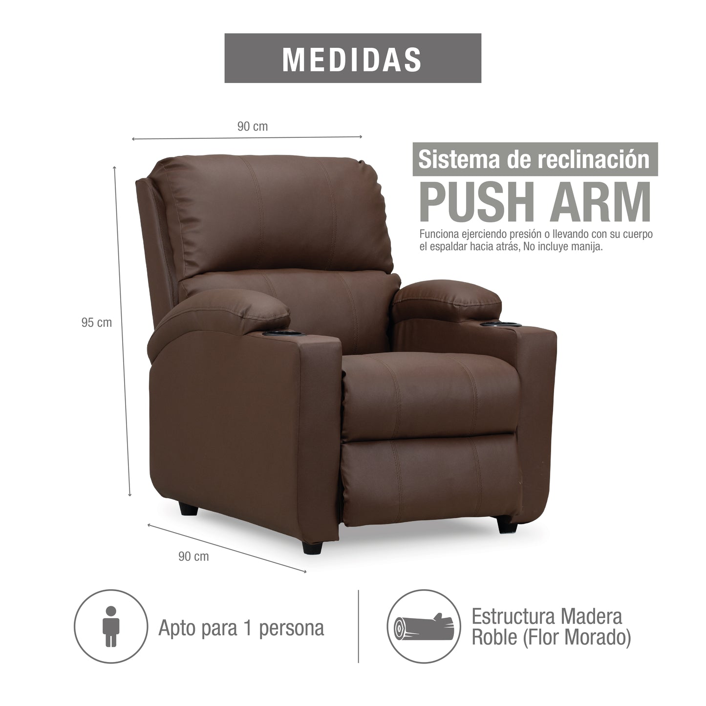 SILLA RECLINABLE ALAN  1 PUESTO  SINTETICO CHOCOLATE