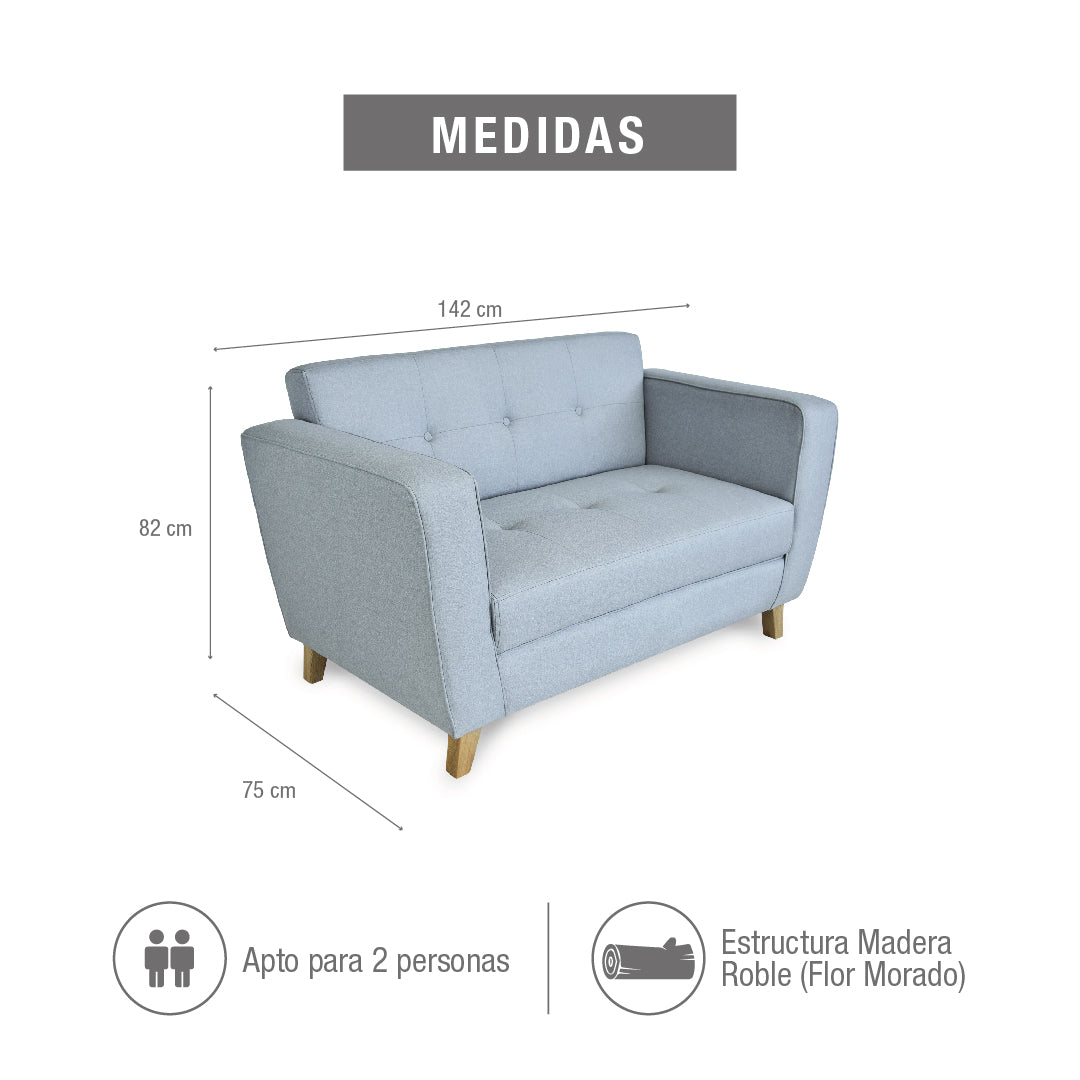 Sofá 2 puestos seul microfibra gris claro