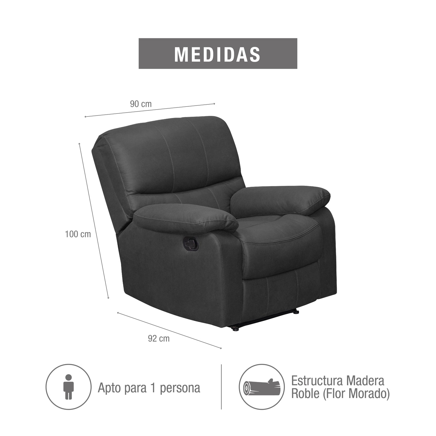 SILLA RECLINABLE GALL 1  PUESTO  ESTATICA TIPO SINTETICO GRIS PLOMO