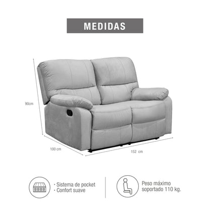 Sofa reclinable gales 2 puestos estatico microfibra gris claro