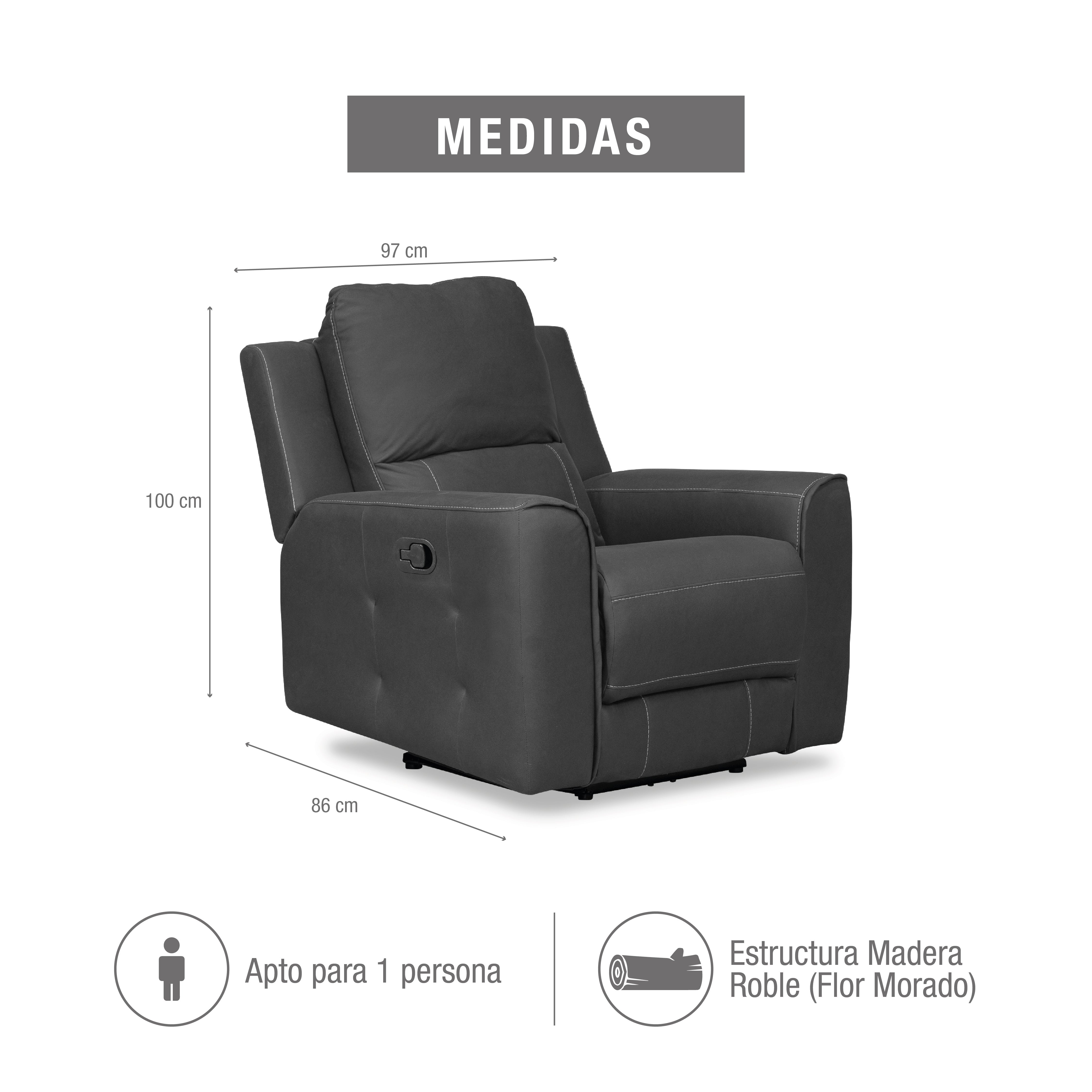 Silla reclinable manual duke de 1 puesto en tipo cuero gris plomo