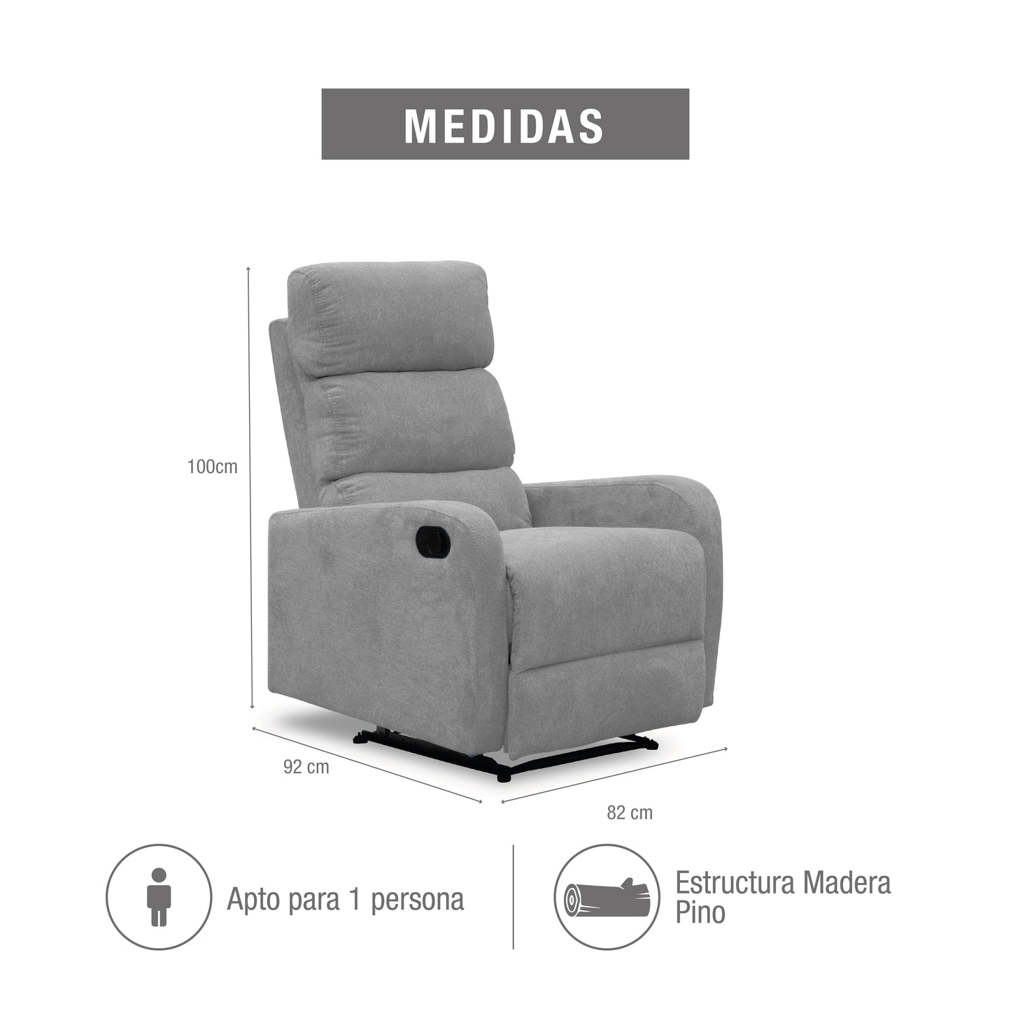 SILLA RECLINABLE ESTÁTICA PEKIN  1 PUESTO  MICROFIBRA PLATA
