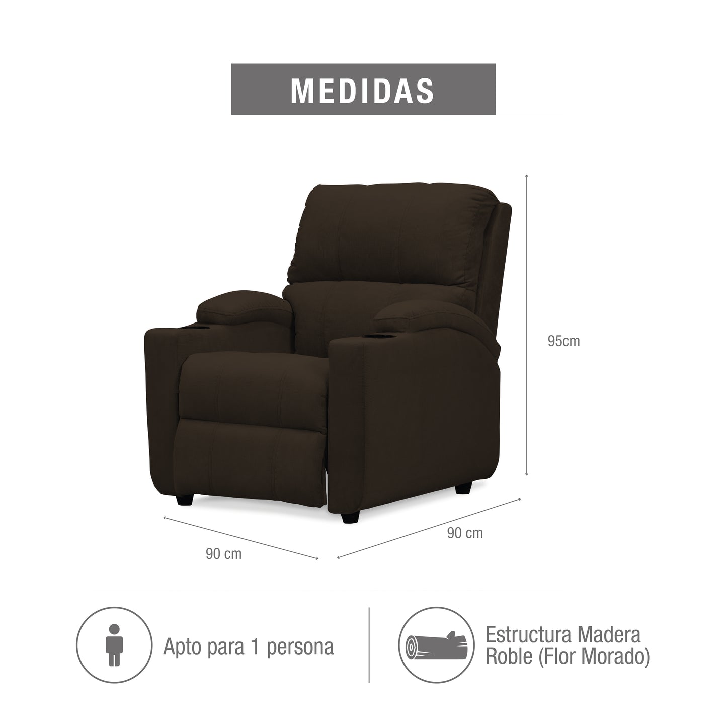 SILLA RECLINABLE ALAN  1 PUESTO  MICROFIBRA CHOCOLATE