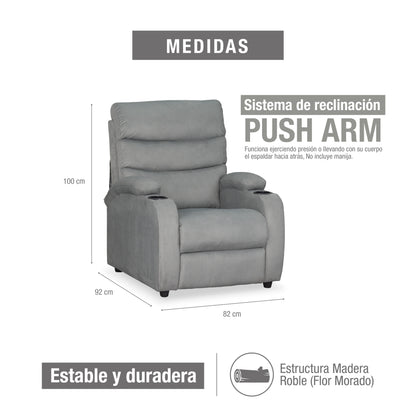 SILLA RECLINABLE TREVI  1 PUESTO  MICROFIBRA PLATA