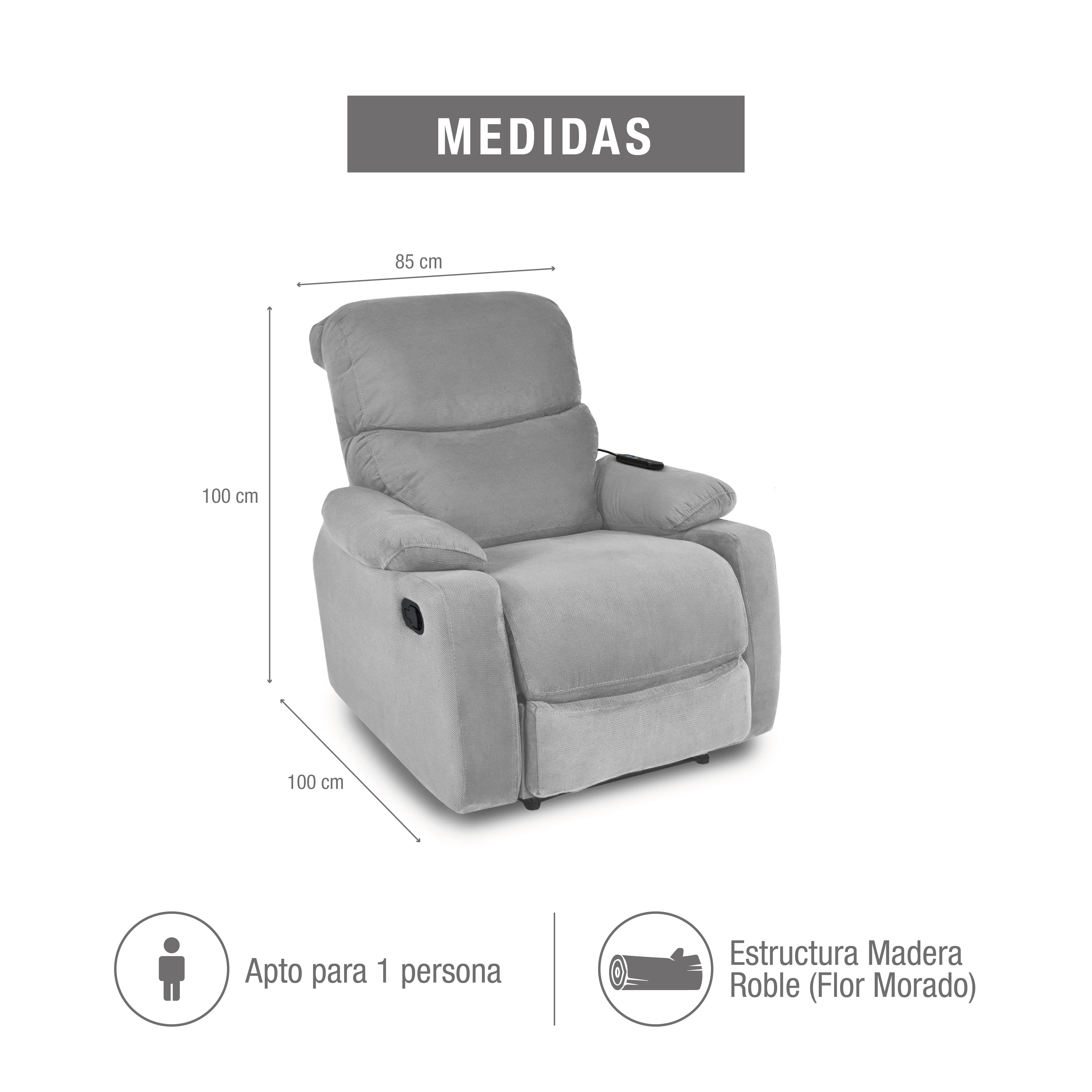 Silla reclinable velara 1 puesto estatica masaje microfibra plata