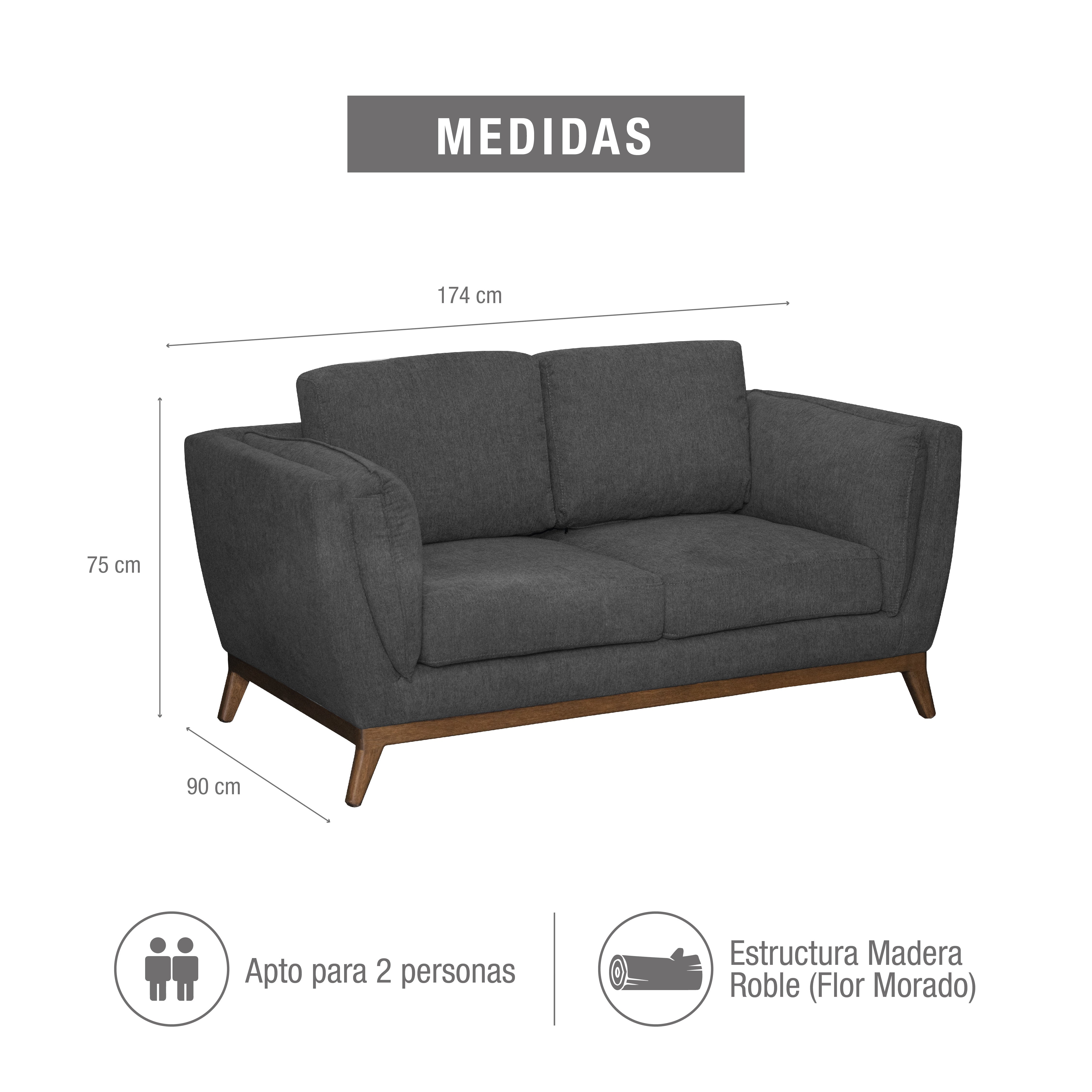 Sofá 2 puestos valencia microfibra gris plomo