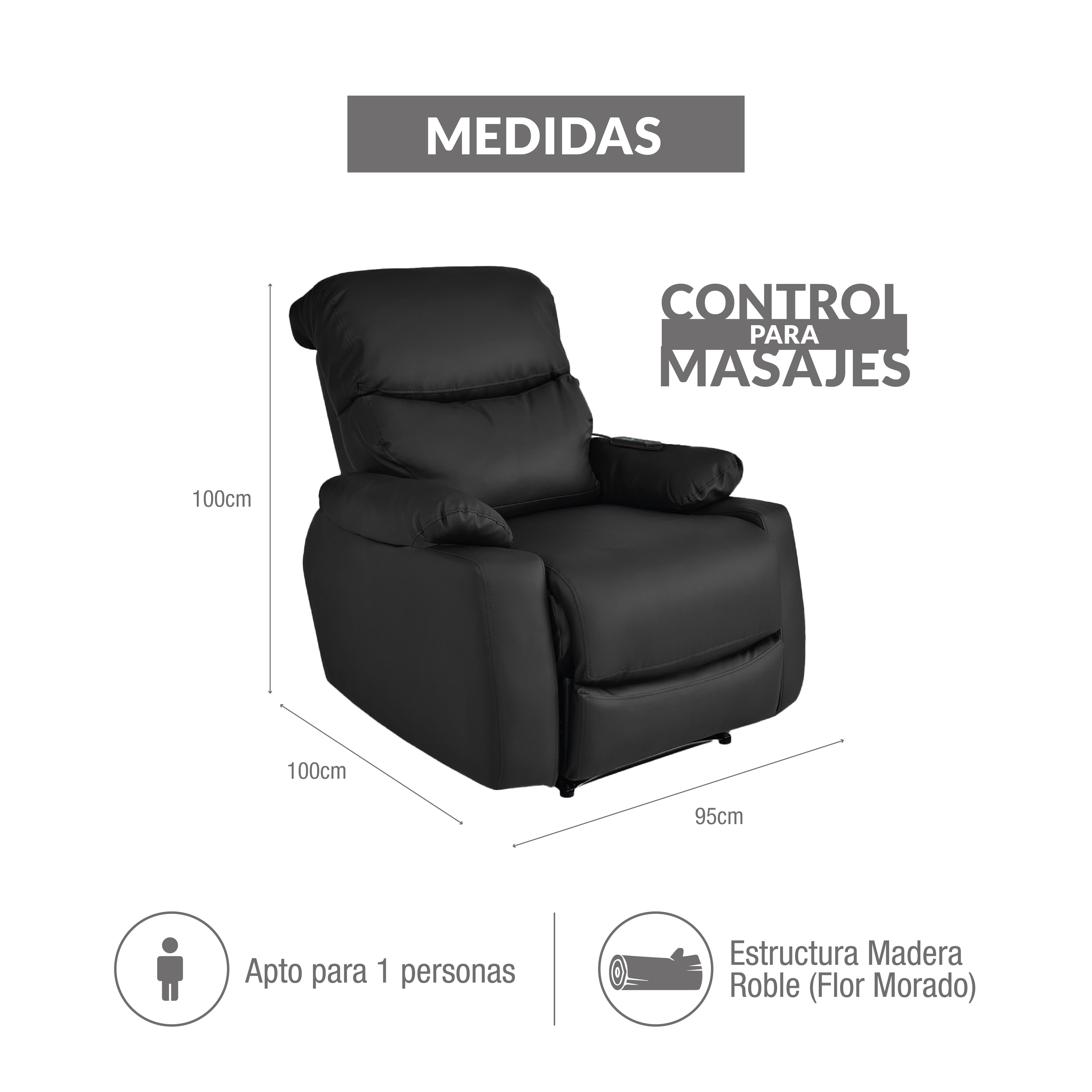 Silla reclinable velara 1 puesto sintetico negro masaje