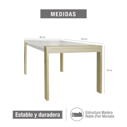 MESA COMEDOR OXFORD 6 PTOS 160X90 BLANCO PERLA CHAMPAN