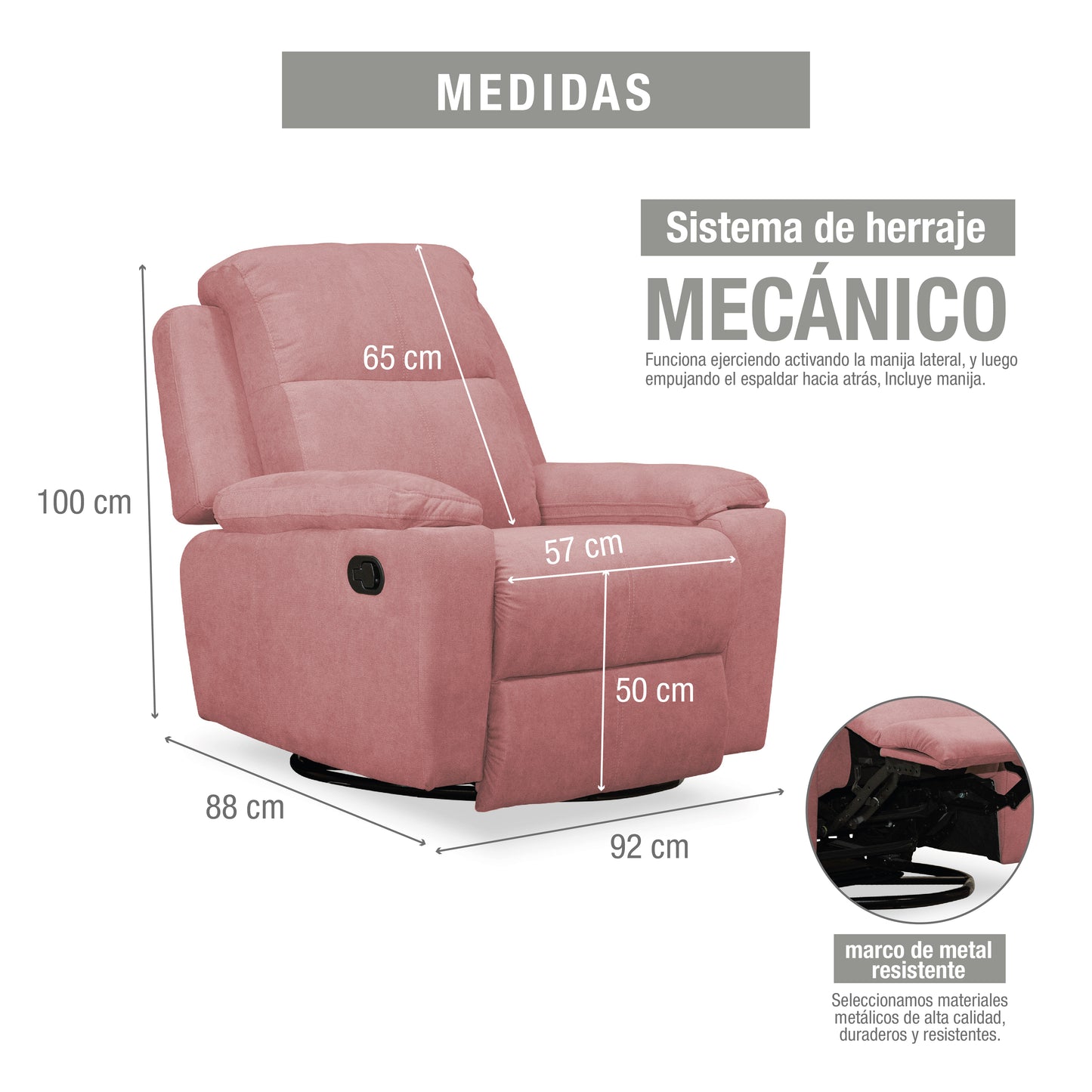SILLA RECLINABLE MARSELLA 1P GIRATORIA/MECEDORA MICROFIBRA ROSA