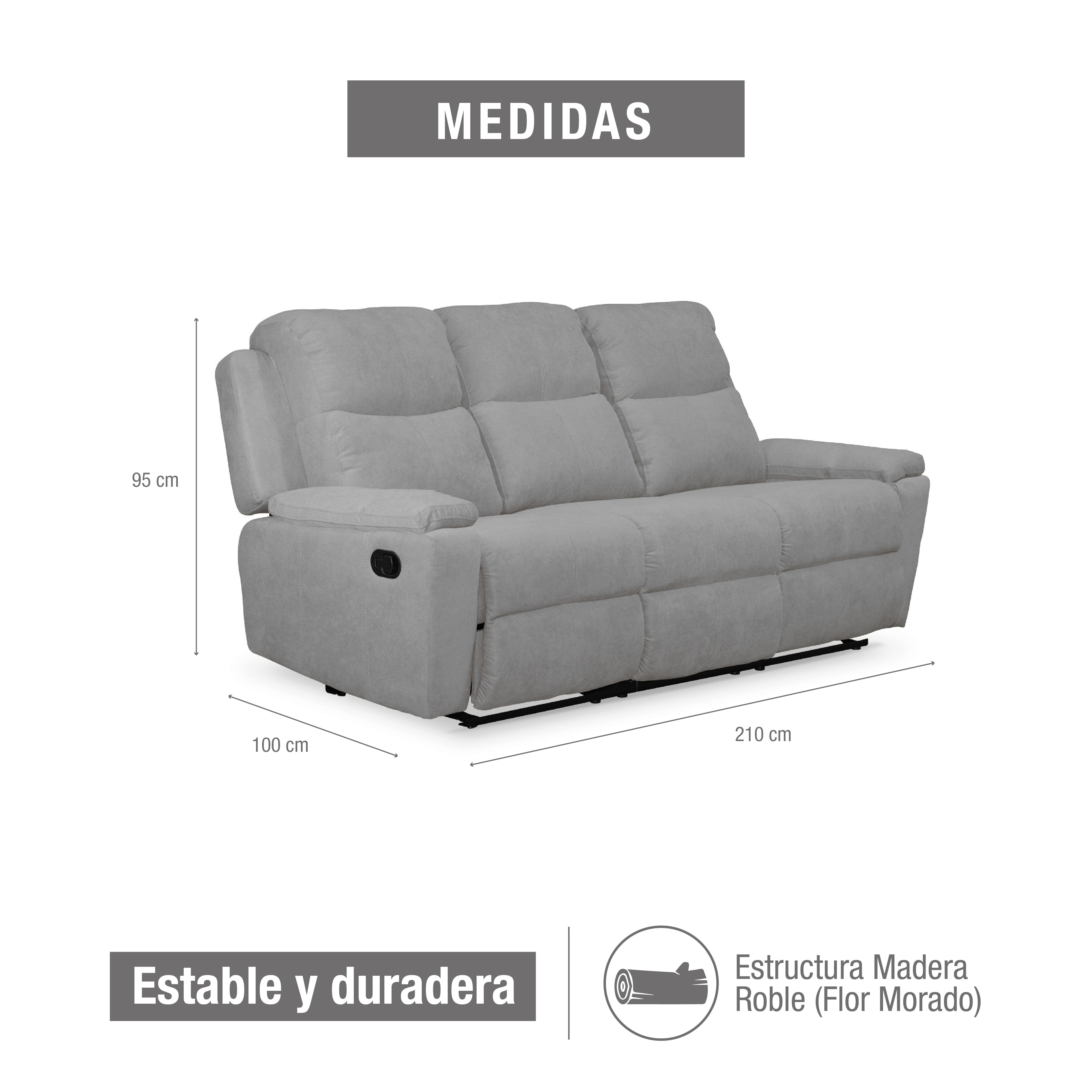 Sofa rec marsella 3 ptos estatico microfibra plata