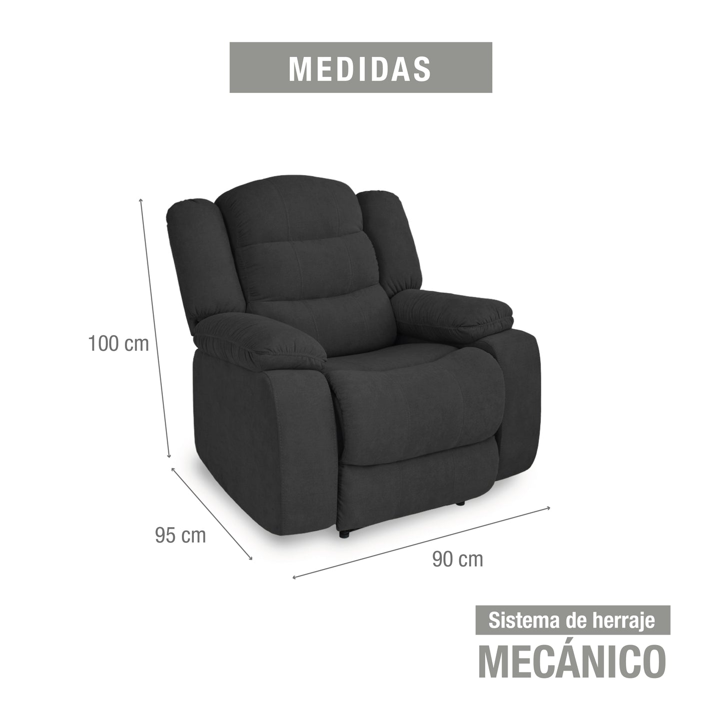 SILLA RECLINABLE GRAND ESTATICA 1 PUESTO MICROFIBRA  GRIS PLOMO
