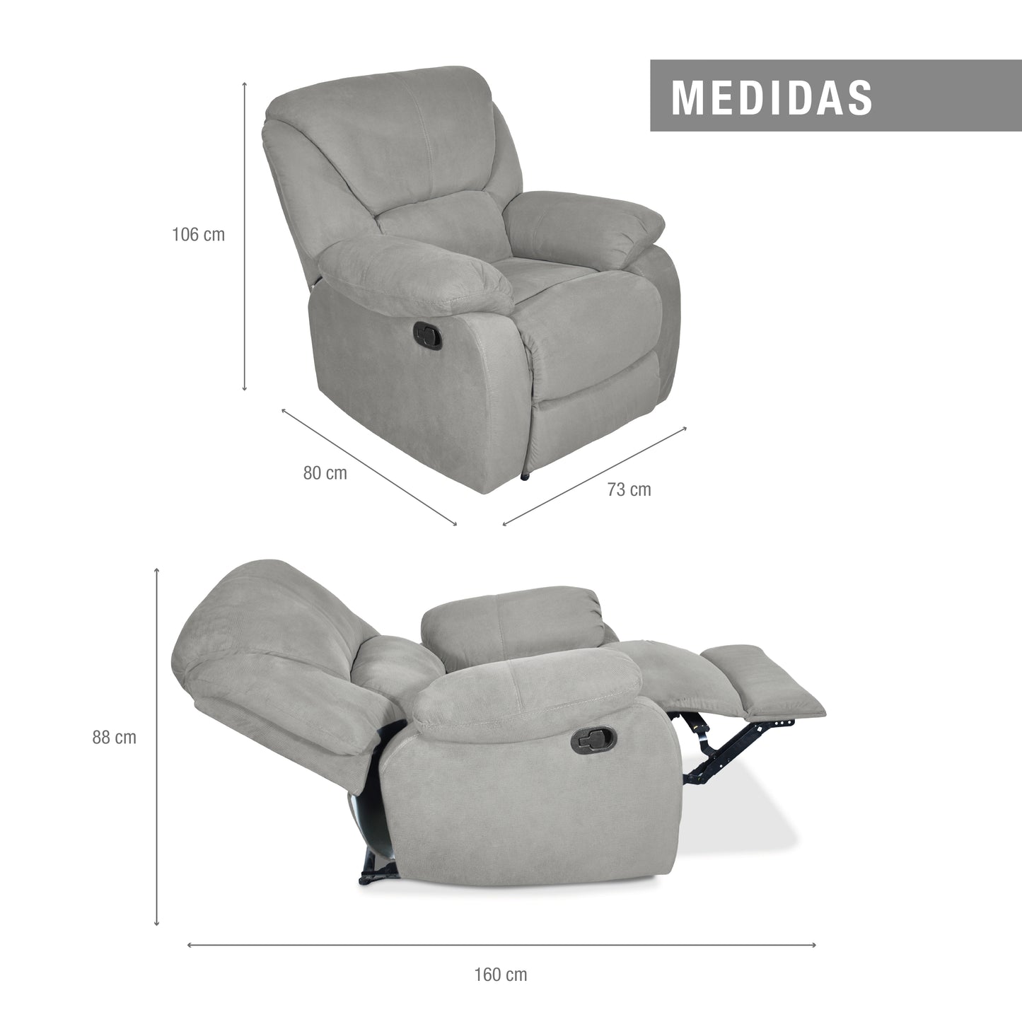 SILLA RECLINABLE OHIO ESTATICA MICROFIBRA PLATA