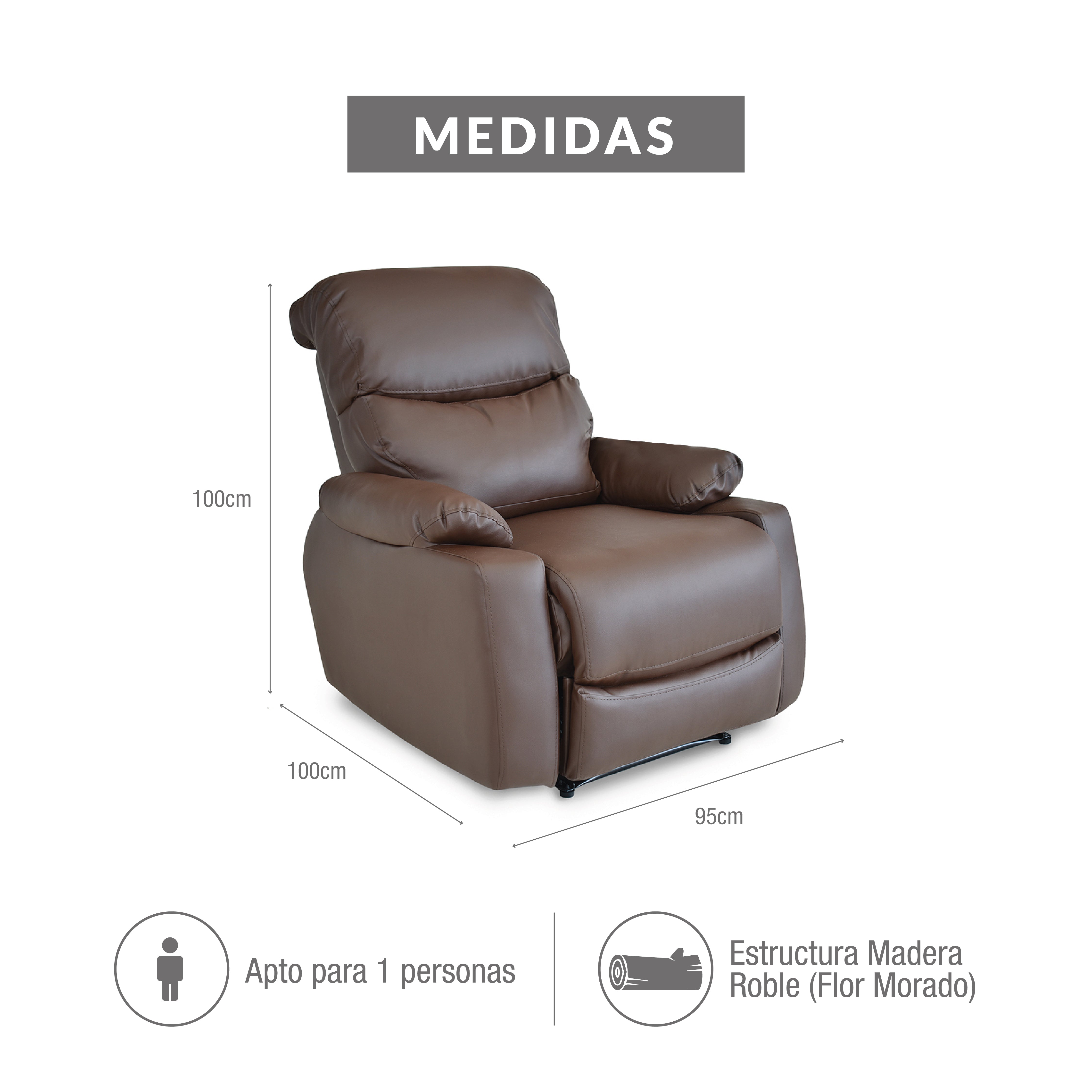 Silla reclinable velara 1 puesto sintetico chocolate