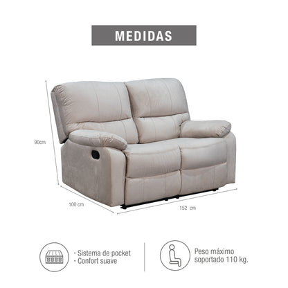 SOFA RECLINABLE GALL 2 PUESTOS ESTATICO MICROFIBRA CRUDO