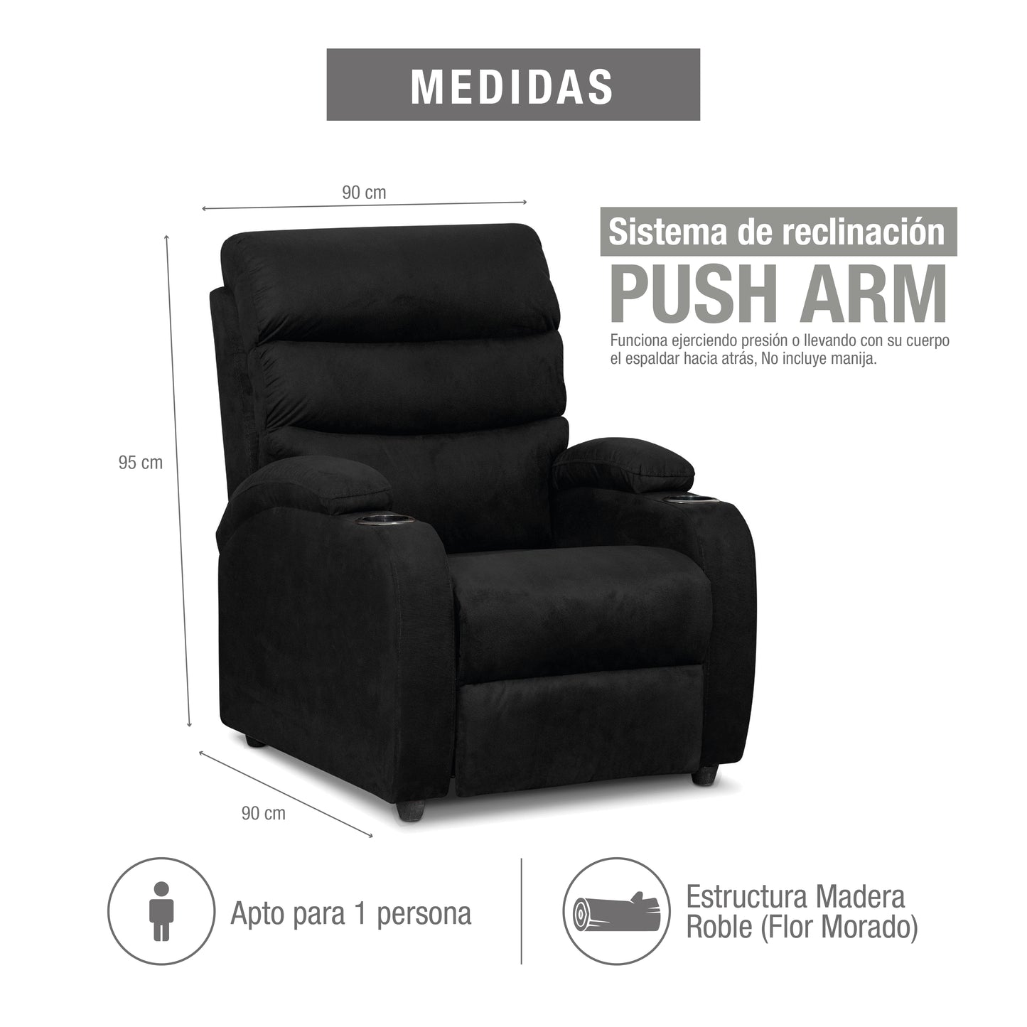 SILLA RECLINABLE TREVI  1 PUESTO  MICROFIBRA NEGRO