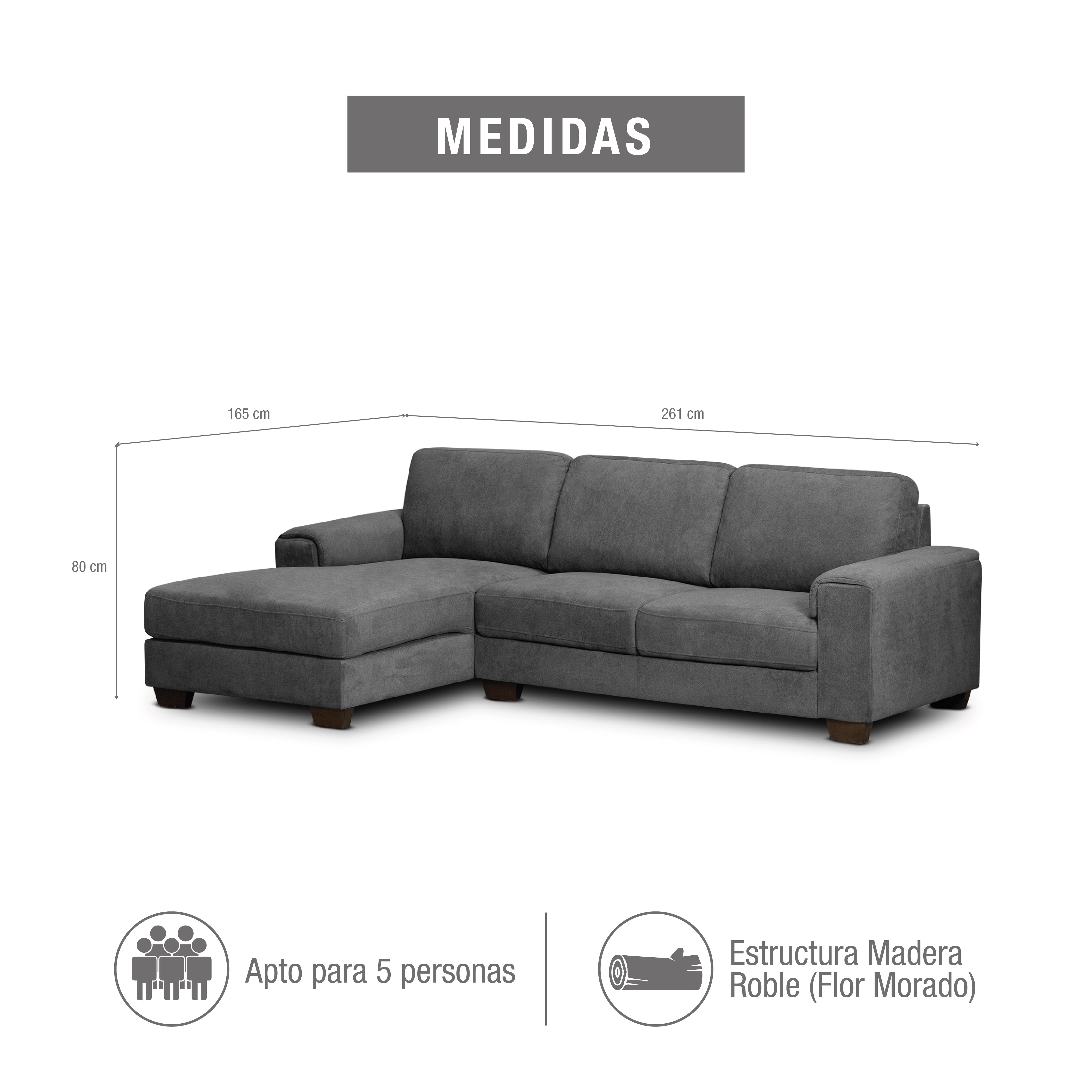 Sofá en L verona izquierda microfibra gris plomo