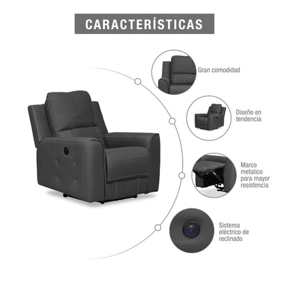 SILLA RECLINABLE ELECTRICA  DUKE 1 PUESTO  GRIS PLOMO