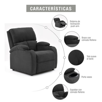 SILLA RECLINABLE AMBER  ESTATICA MICROFIBRA GRIS PLOMO
