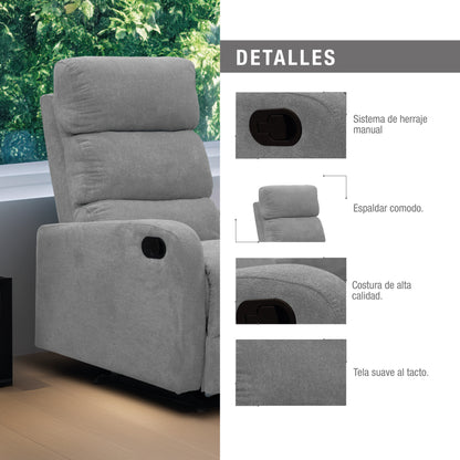 SILLA RECLINABLE ESTÁTICA PEKIN  1 PUESTO  MICROFIBRA PLATA