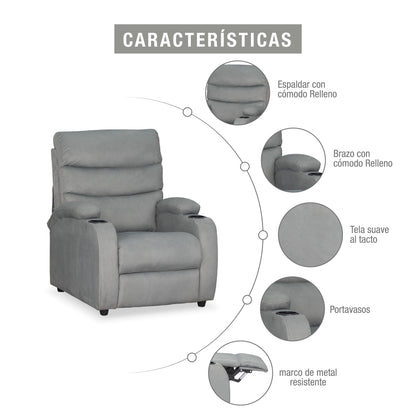 SILLA RECLINABLE TREVI  1 PUESTO  MICROFIBRA PLATA